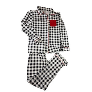 Sugar Bee Pajama Set Women Medium Gingham Black White Button Up Sleepwear 2 Piec